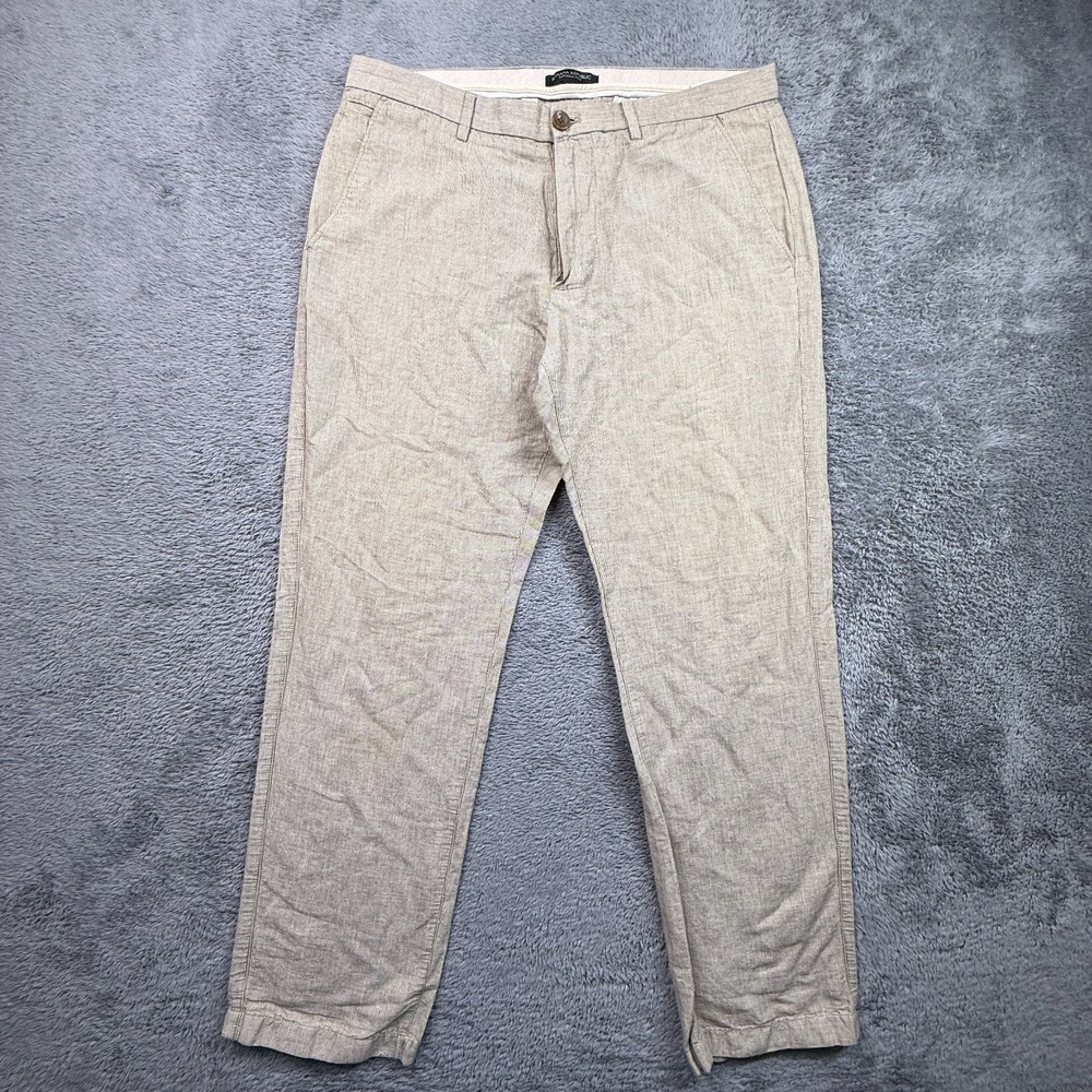 Banana Republic Kentfield Pants Linen Blend Striped Beige Mens 34x32 Straight